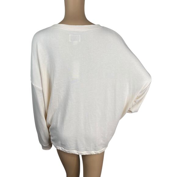 NWT American Eagle Ivory Cinched Drawstring Henley Oversized Sweatshirt SZ M - Picture 8 of 10